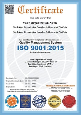 ISO 9001 certificate