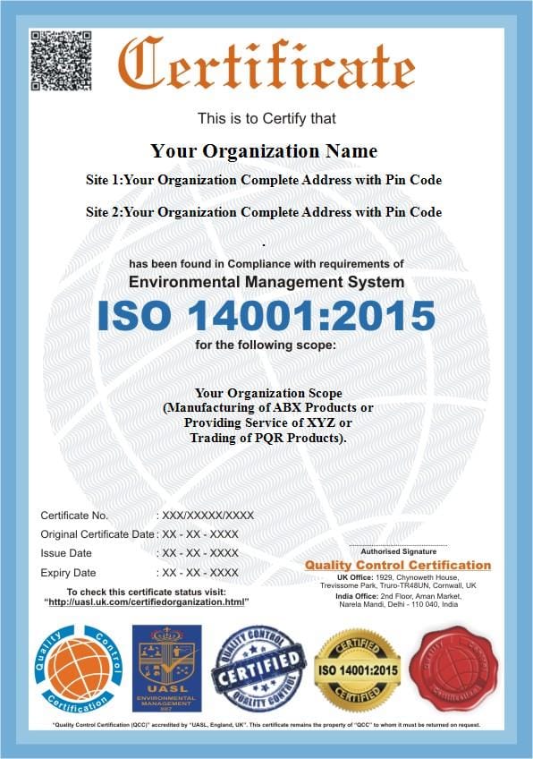 ISO 14001 Certificate