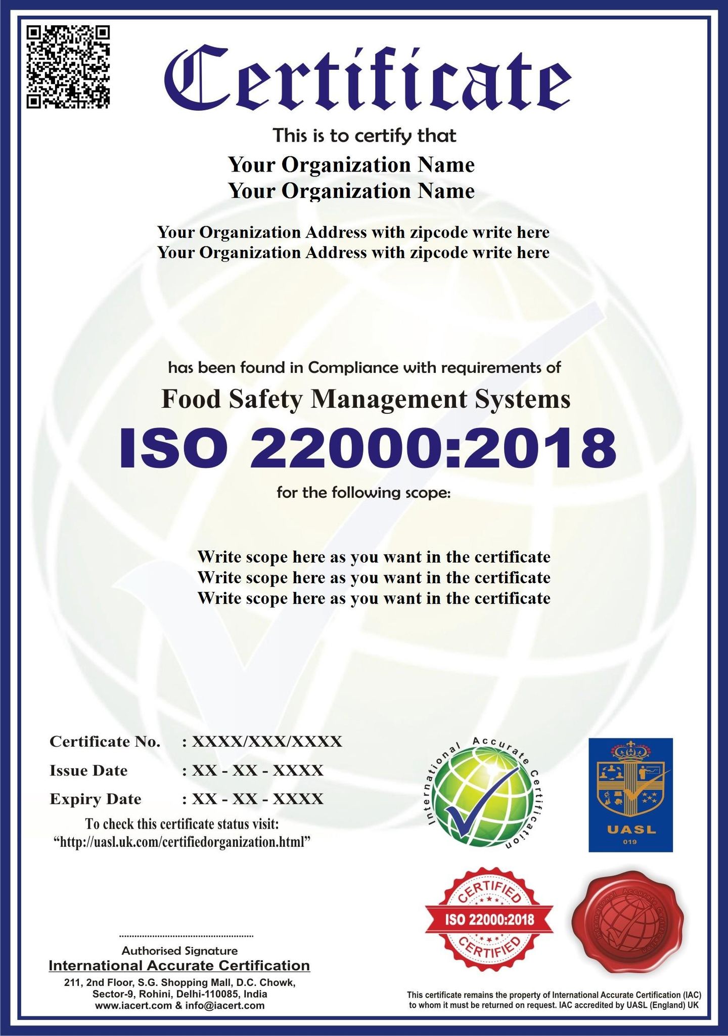 ISO 22000 Food Safety Management Service