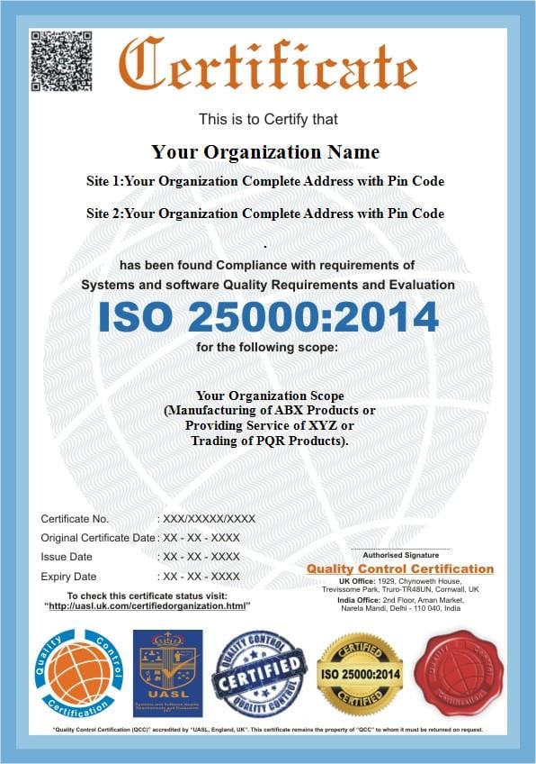 ISO 25000 2014 Certification Service