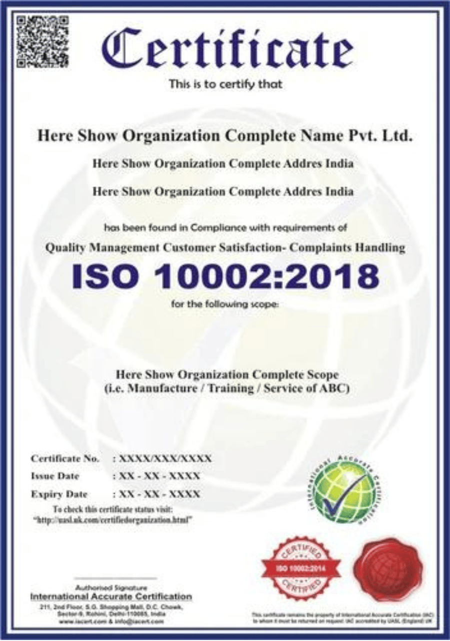 ISO 10002:2018 Certification & Consultancy Service