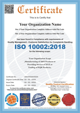 ISO 10002 2018 Certification Services