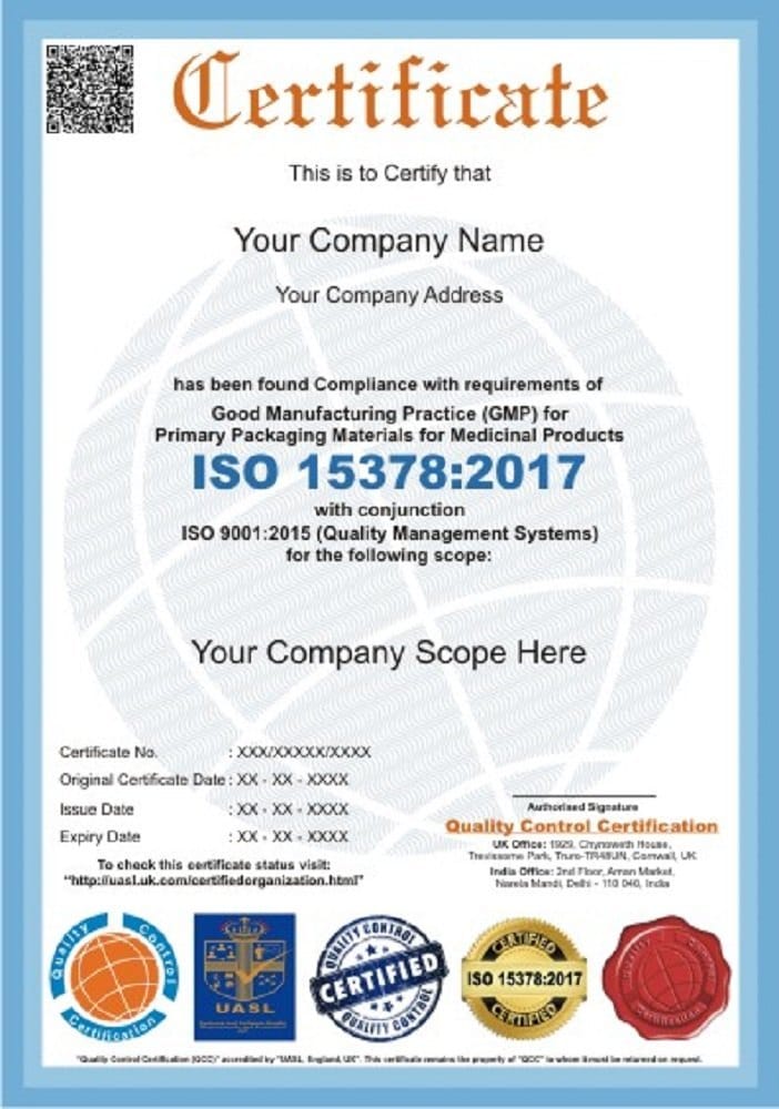 ISO 15378 2017 Certification