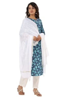Cotton Floral printed kurta pant set with dupatta, Hand Wash And Machine Wash