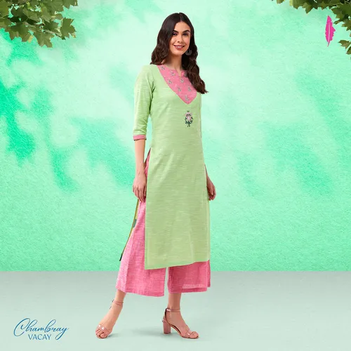 Cotton Straight Ladies Vocay Embroidered Kurti, Wash Care: Handwash