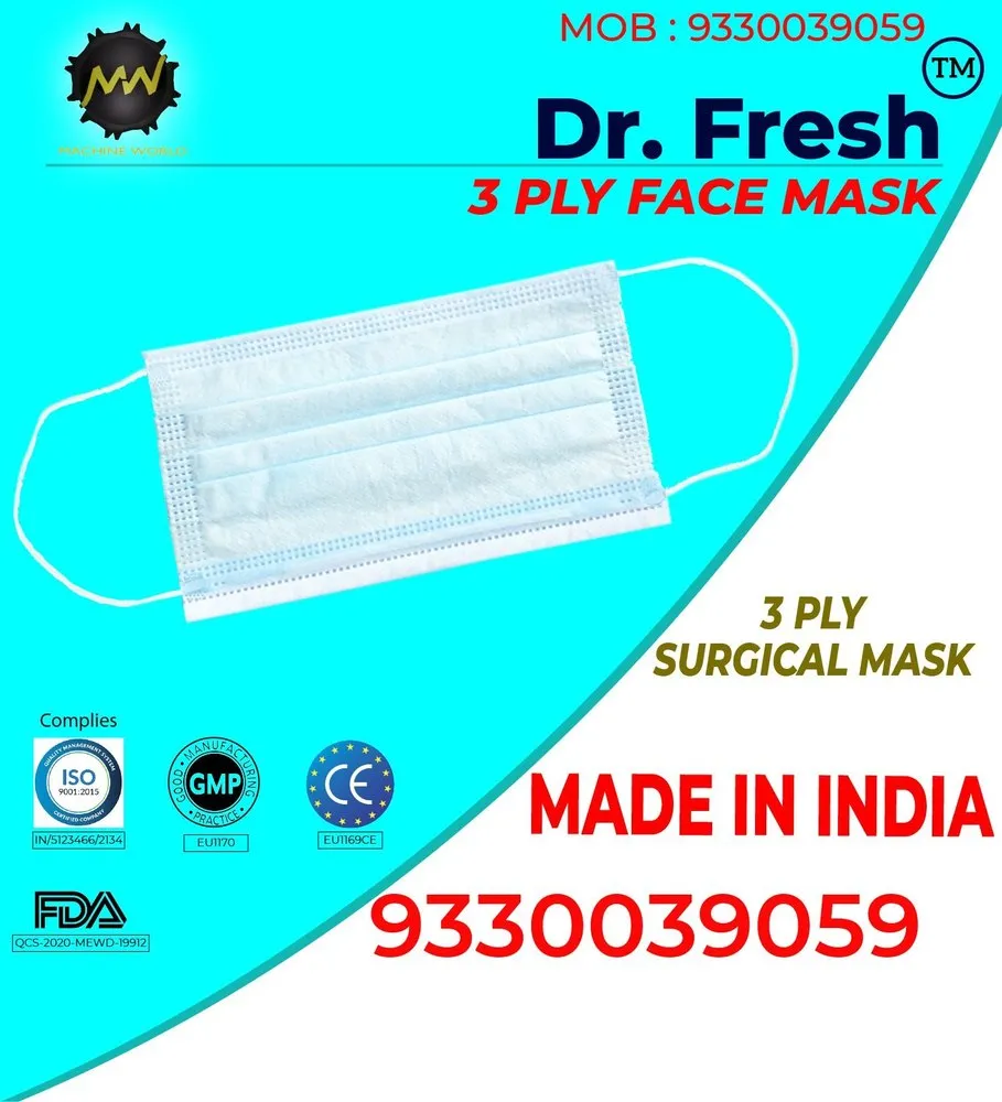 Dr Fresh Number Of Layers: 5 3 Ply Disposable Face Mask With Nose Pin