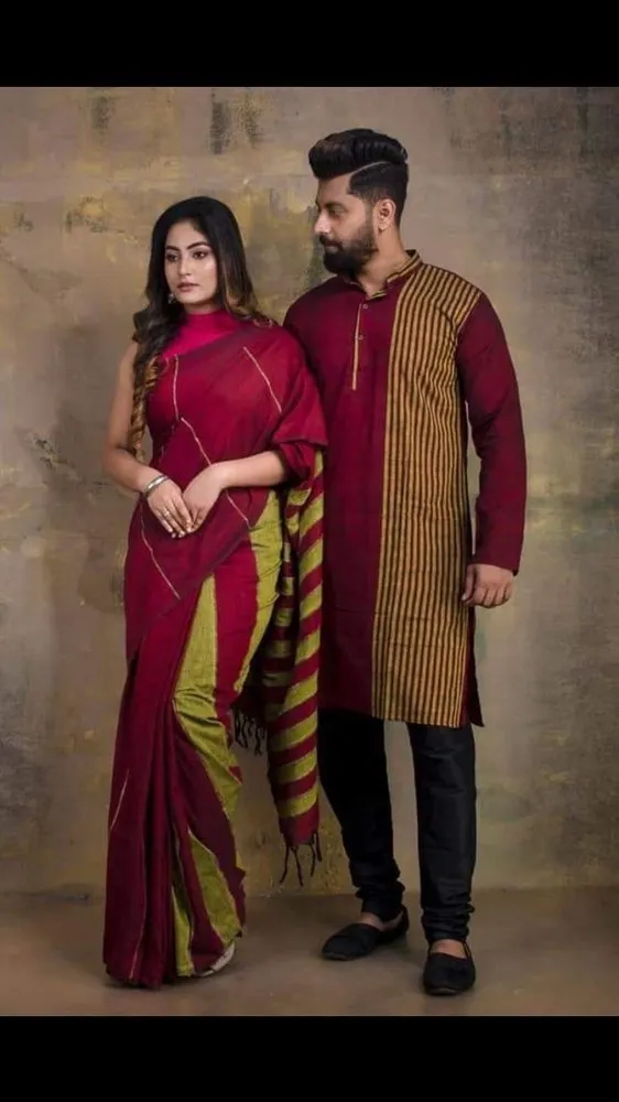 Bengal Art Festive Wear Khesh Saree and kurta combo