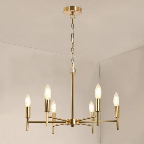 Chandelier 6-Lights Modern Pendant Lighting Brass Ceiling Light Fixture, Indoor Candle Chandelier