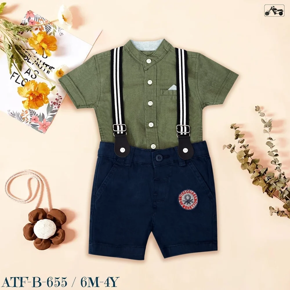 GREEN+CREAM+ORANGE Cotton KIDS PARTY WEAR SUSPENDER