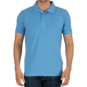 Cotton Plain Men Sky Blue Collar T Shirts, Polo Neck