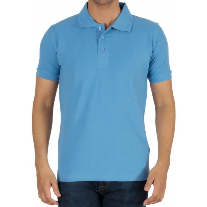 Cotton Plain Men Sky Blue Collar T Shirts, Polo Neck