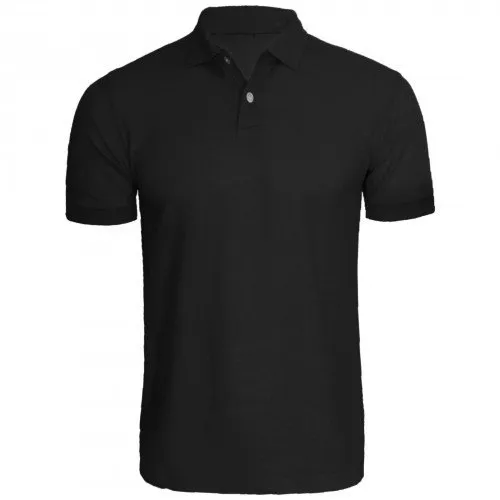 Cotton Plain Men Black Collar T-Shirts, Polo Neck