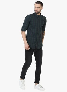 Check Green Full Sleeve Men Casual Cotton Shirt, Size: S,M,L,XL