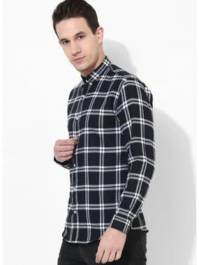 Twill Check Black Full Sleeve Men Casual Cotton Shirt