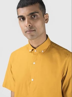 Solid Mustard Half Sleeve Men Casual Cotton Shirt