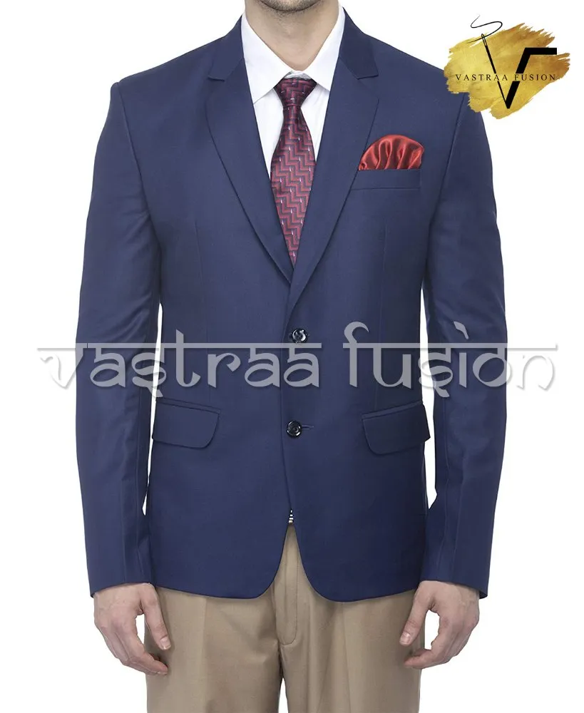 Vastraa Fusion Matty Fabric Men'S Plain Navy Blue Blazer, Size: Medium