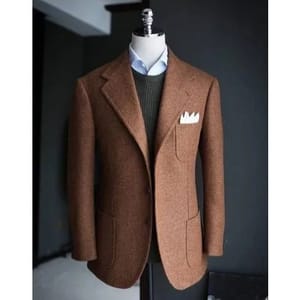 Terry Wool Party Wear Mens Plain Brown Blazer