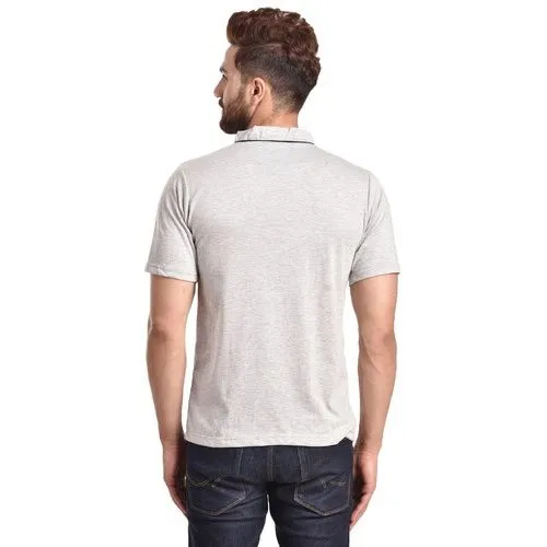 Pause Silver Solid Cotton V Neck Slim Fit Short Sleeve Mens Knitted Shirt