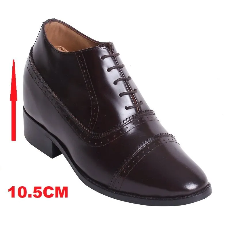 Dark Brown Formal Oxford Brogue Height Increasing Smooth Leather Shoes for Men