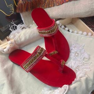 Leather Embroidered Rani Crystals Velvet Footwear