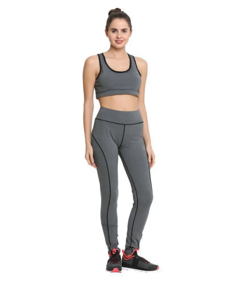 High Waist Grey Women Activewear Tights, Slim Fit