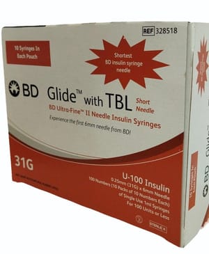 BD Ultrafine U100 Insulin Needle, 31G, Capacity: 1 ml