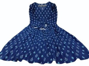 Printed Navy Blue Indigo Print Cotton Long Gown