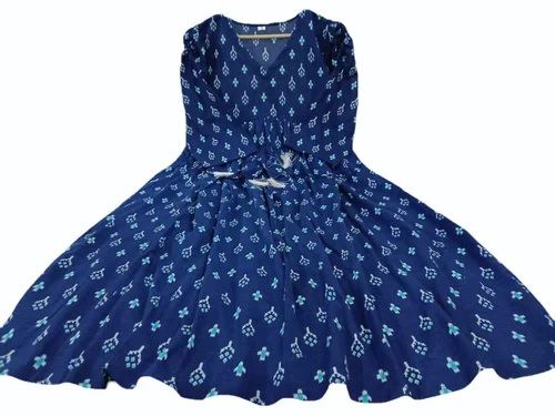 Printed Navy Blue Indigo Print Cotton Long Gown