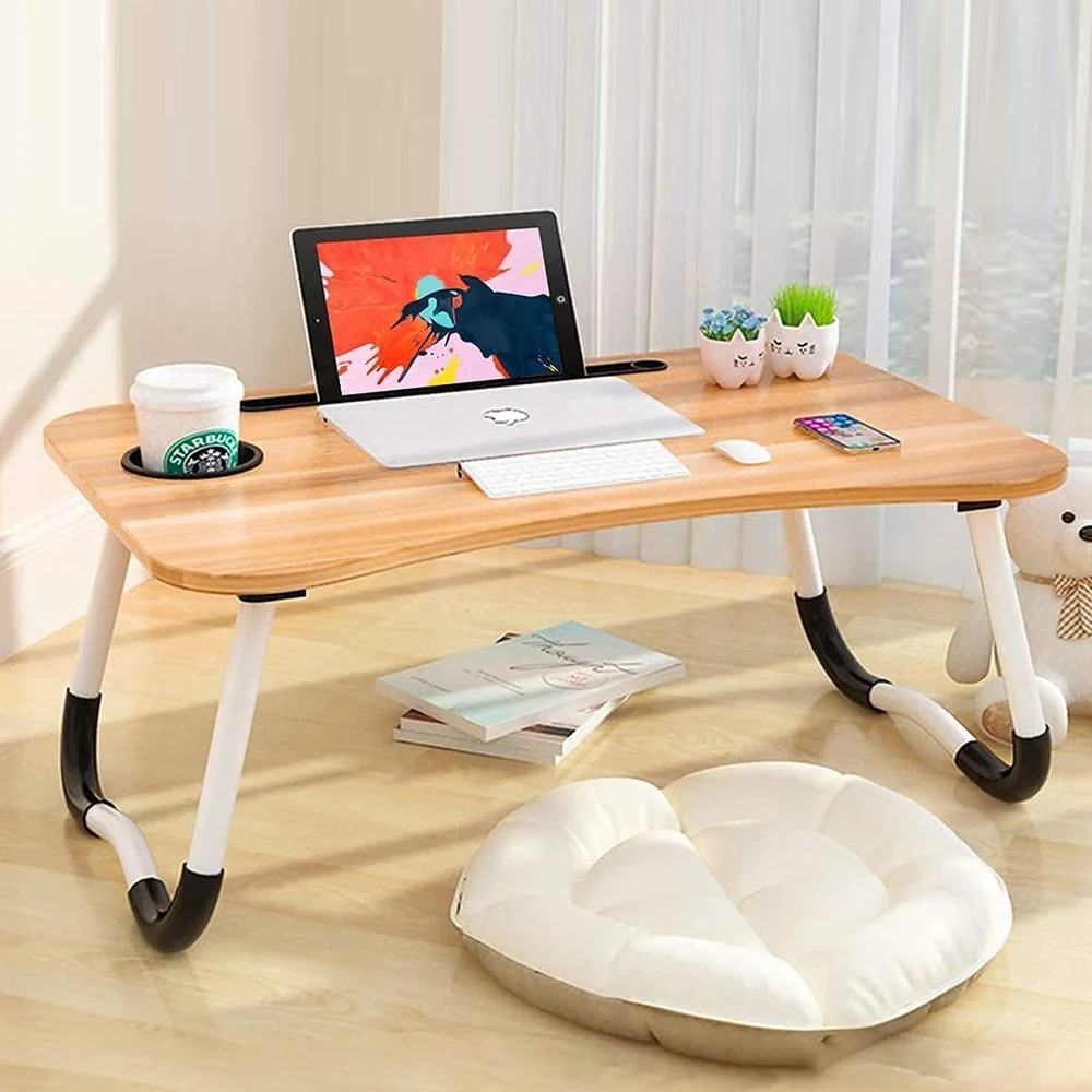 Teak Wood Foldable Laptop Table, Without Storage