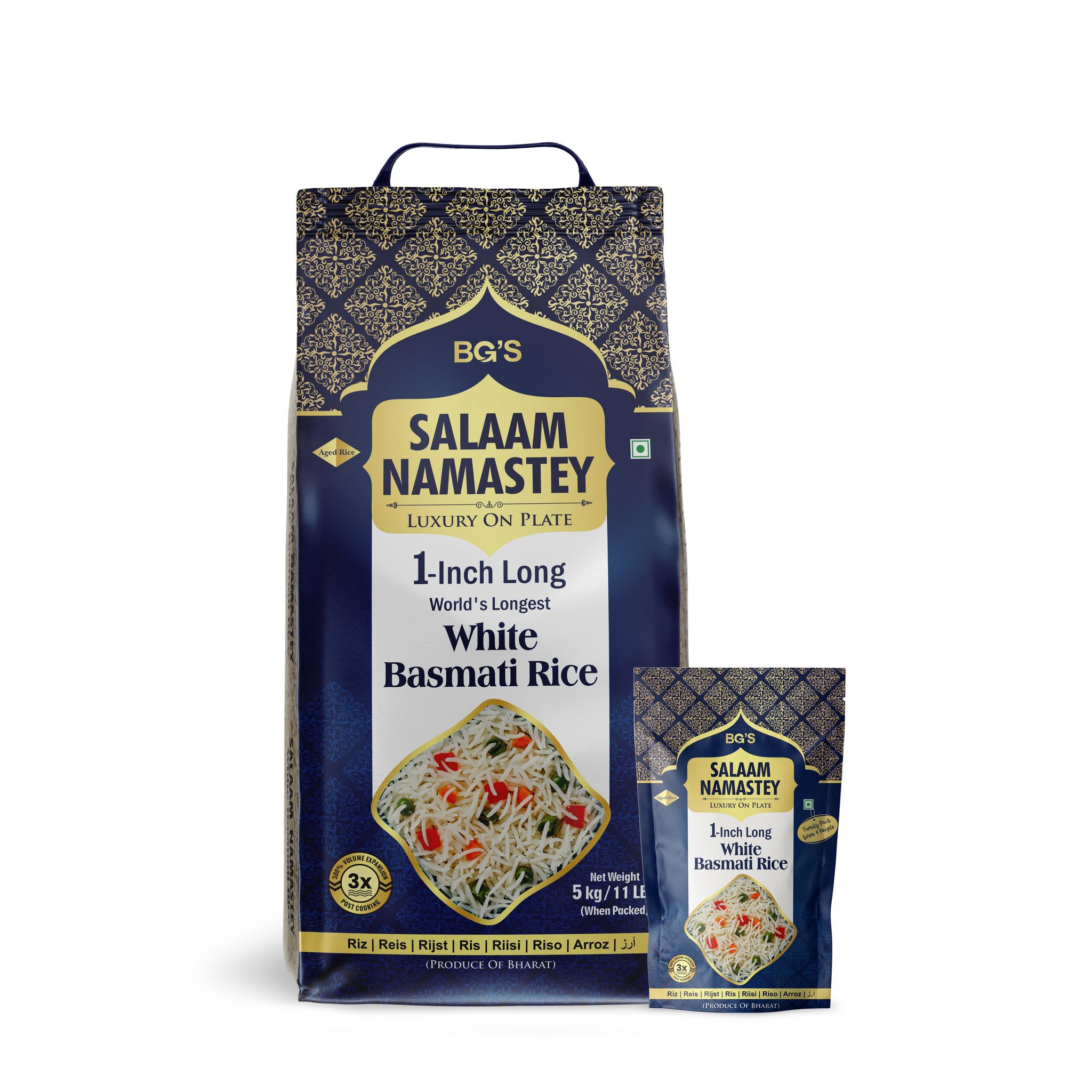 SALAAM NAMASTEY White Basmati rice 5kg + 200g, 1-inch Long Grain, 90-100 Serving , Gluten free, best for Biryani Rice, Pulao Rice (Pack of 2)