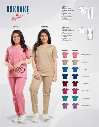 Vimal Apparels Sky Blue & Pink Cotton Hospital Suit, Handwash