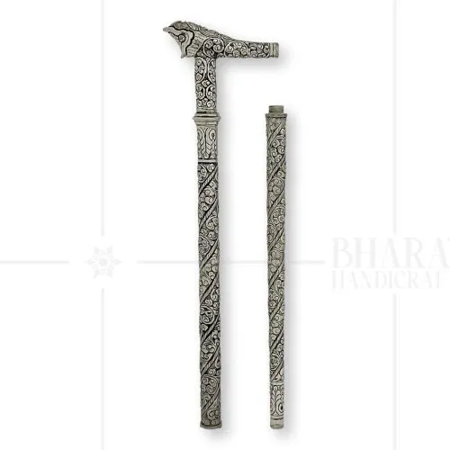 Handmade Brass Sheet Silver Plated Walking Stick, For Gift