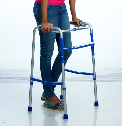 Silver And Blue Folding Adjustable Walkers