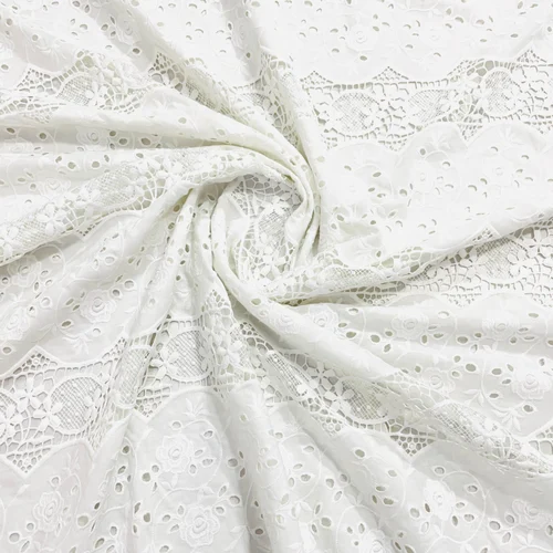 White Floral Cotton Crochet Fabric 1