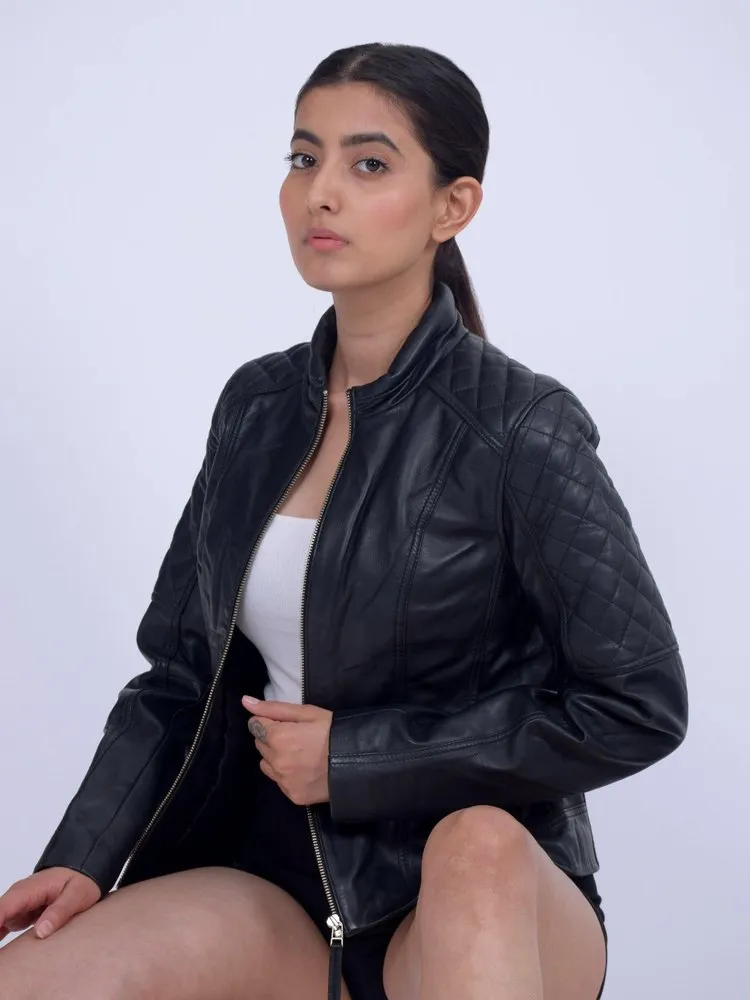 Full Sleeve Black Women's Sheep Leather Jacket