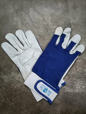 Printed White and Blue Leather Holding Gloves, 6inch, Finger Type: Full Fingered