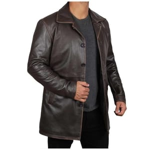 Men Dark Brown Leather Coat