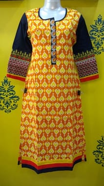 Cotton Straight Kurti with Embroidered Sleeves