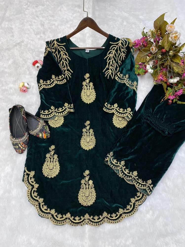 Party Wear Green Embroidered Fancy Suit