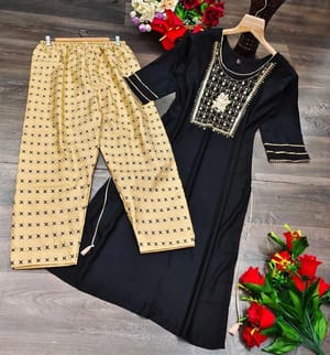 Fabulous Casual wear cotton yellow color new designer neck work kurti pent with dupatta