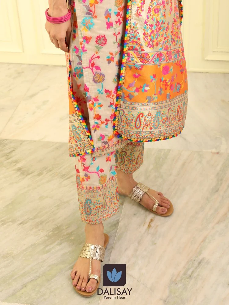 Multicolor Pant Silk Embroidery Suit, Size: Medium