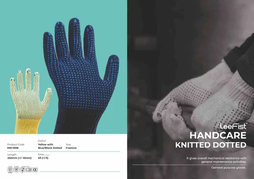 Cotton Blue knitted hand gloves, For Industrial, Free Size