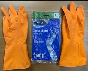 Orange,Yellow & Blue Unisex Victor Household Rubber Hand Gloves, Size: Large