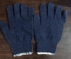 Blue Plain Cotton Knitted Glove