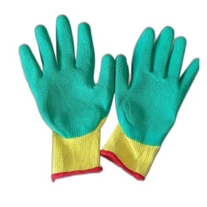 Full Fingered Yellow and Sky Blue Knitted Cotton Hand Gloves, Size: 5inch