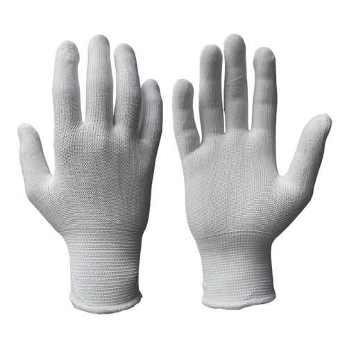 White Nylon Knitted Lint Free Hand Gloves, Size: Large