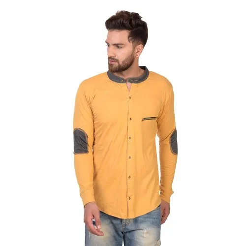 Cotton Full Sleeve Pause Mustard With Charcoal Patch Hosiery Shirt