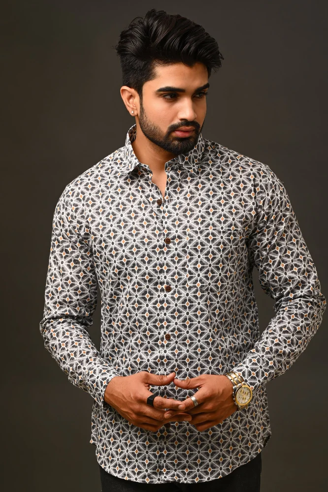 100% Cotton Mens Printed Casual Shirts, Full sleeves