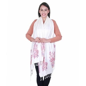 White Casual Wear Viscose Yarn Border Ladies Shawls