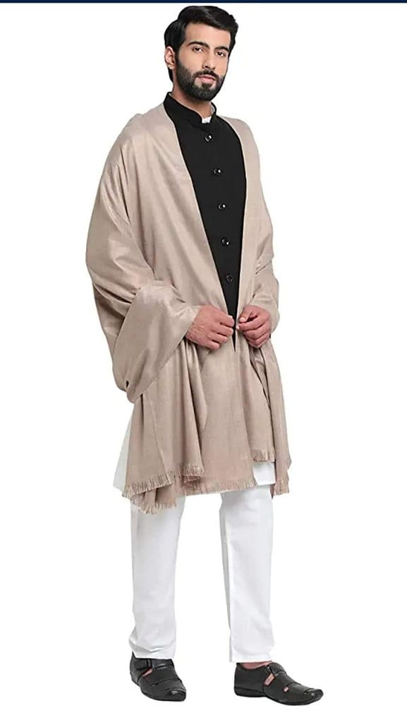 Cream Color Mens Plain Woolen Shawl, 54 X 108 Inches